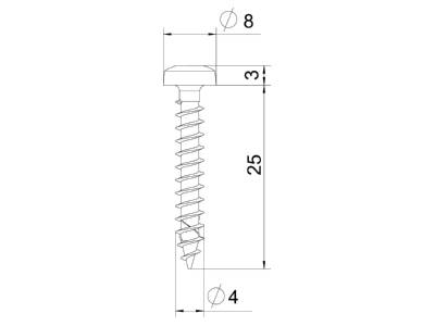 Dimensional drawing 2 OBO OTSP 4 0x25 A4 Chipboard screw
