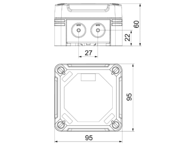 Mazeichnung 1 OBO X01 SW RO Kabelabzweigkasten m  rotem Deckel
