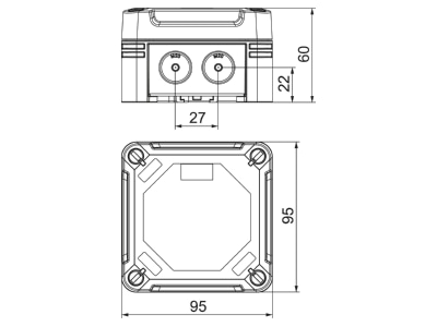 Dimensional drawing 2 OBO X01C LGR Distribution cabinet  empty  60x95mm
