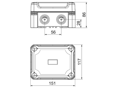Dimensional drawing 1 OBO X06C R LGR Distribution cabinet  empty  87x167mm
