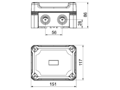 Dimensional drawing 2 OBO X06C R LGR Distribution cabinet  empty  87x167mm
