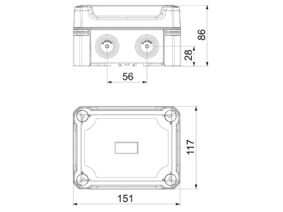 Dimensional drawing 3 OBO X06C R LGR Distribution cabinet  empty  87x167mm