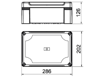 Dimensional drawing 1 OBO X25C LGR Distribution cabinet  empty  126x202mm
