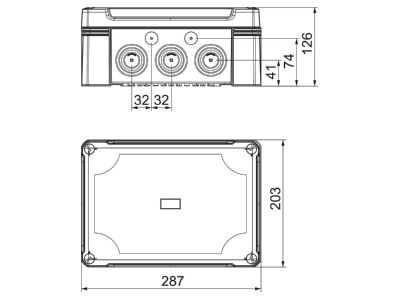 Dimensional drawing 2 OBO X25C LGR Distribution cabinet  empty  126x202mm
