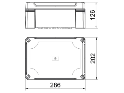 Dimensional drawing 3 OBO X25C LGR Distribution cabinet  empty  126x202mm