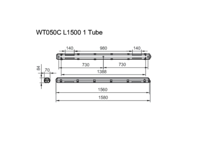Dimensional drawing Signify PLS WT050C 1xTLED L1500 Ceiling  wall luminaire LED exchangeable