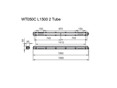 Dimensional drawing Signify PLS WT050C 2xTLED L1500 Ceiling  wall luminaire LED exchangeable