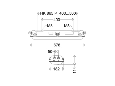 Dimensional drawing Schuch nD866F 06L22 Explosion proof luminaire fixed mounting