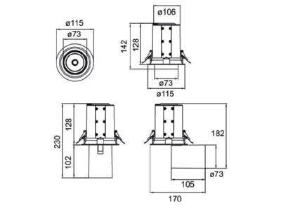 Ma�zeichnung Brumberg 88755185DA LED Einbaurichtstrahler 3500K