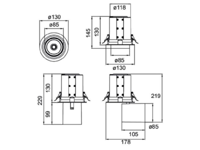 Ma�zeichnung Brumberg 88763173DA LED Einbaurichtstrahler 3000K