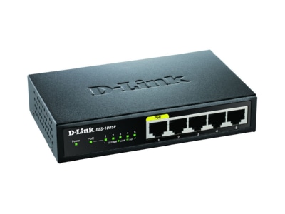 Product image view left DLink DES 1005P E Network switch 410 100 Mbit ports
