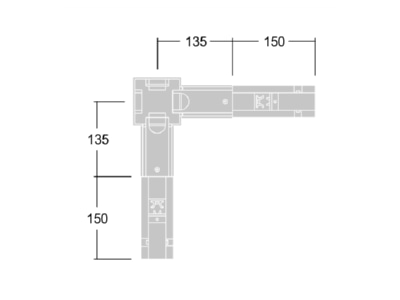 Dimensional drawing Zumtobel CONTUS T VL4 WH Coupler connector L shape for luminaires