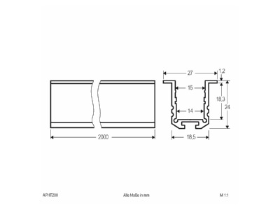 Dimensional drawing EVN APHT200 Mechanical accessory for luminaires