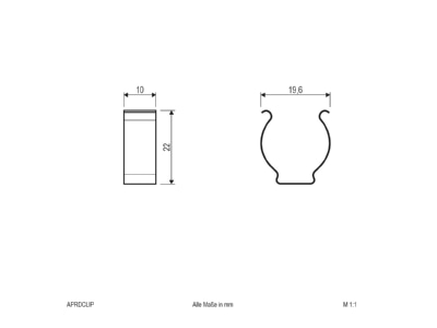 Dimensional drawing EVN APRDCLIP Mechanical accessory for luminaires
