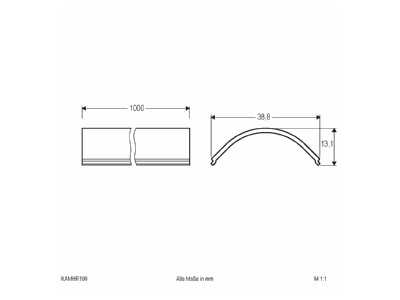 Dimensional drawing EVN KAMHR100 Optical accessory for luminaires   Profile cover opal  100cm 