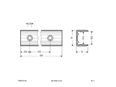 Dimensional drawing EVN TVB67AP100 Cable duct for luminaires