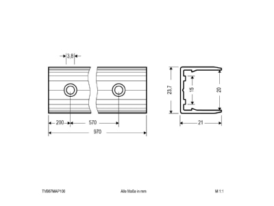 Dimensional drawing EVN TVB67MAP100 Cable duct for luminaires