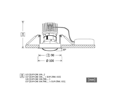 Ma�zeichnung LTS ILVY CAR100  652920 LED Einbaustrahler 930  DALI  sw ILVY CAR100 652920