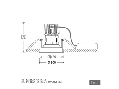 Ma�zeichnung LTS ILVY FIX100  658267 LED Downlight 930  DALI  ws ILVY FIX100 658267
