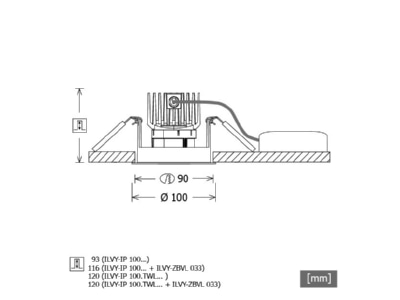 Ma�zeichnung LTS ILVYIP10092750DALIws LED Downlight 927  DALI  ws