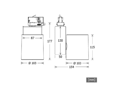 Ma�zeichnung LTS JETT T 106 930 FL si LED Stromschienenstrahler 930  DALI