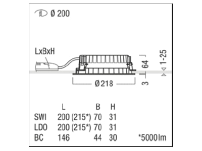 Dimensional drawing Zumtobel PANOS R  60819263 Downlight spot floodlight PANOS R 60819263