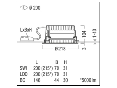 Dimensional drawing Zumtobel PANOS R  62927044 Downlight spot floodlight PANOS R 62927044