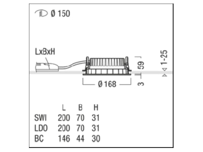Dimensional drawing Zumtobel PANOS R  62927414 Downlight spot floodlight PANOS R 62927414