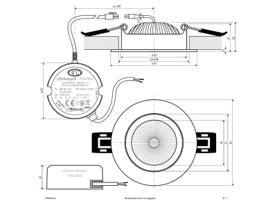 Dimensional drawing EVN PS54060140 Downlight spot floodlight