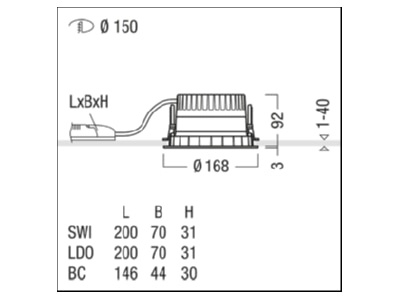 Dimensional drawing Zumtobel PANOS R R15 62927341 Downlight spot floodlight PANOS R R1562927341