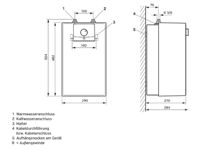 Mazeichnung Vaillant VEH 10 U 10 L ws Warmwasserspeicher geschlossen  System