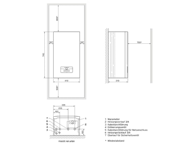 Dimensional drawing Vaillant VE 12 14 Electric boiler
