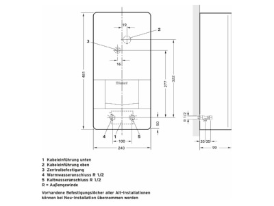 Dimensional drawing Vaillant VED E 18 8 BB Instantaneous water heater 18kW