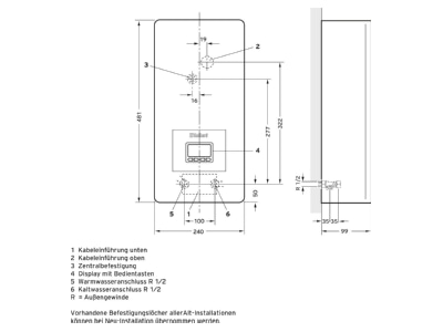 Dimensional drawing Vaillant VED E 18 8 E Instantaneous water heater 18kW