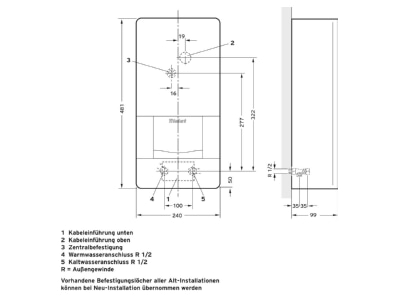 Mazeichnung Vaillant VED E 21 8 BB Elektro Durchlauferhitzer 21kW pure gesteuert