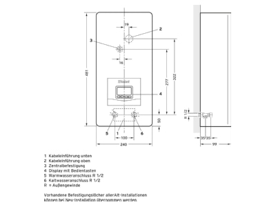 Mazeichnung Vaillant VED E 24 8 P Elektro Durchlauferhitzer 24kW plus gesteuert