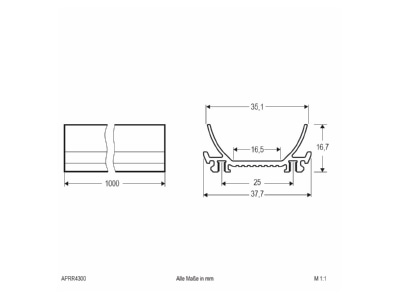 Dimensional drawing EVN APRR4300 Cable duct for luminaires