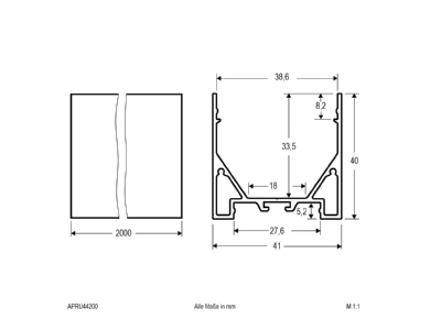 Dimensional drawing EVN APRU44200 Cable duct for luminaires
