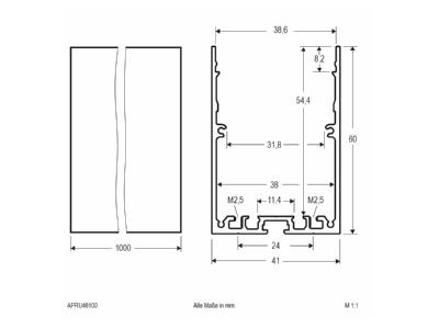 Dimensional drawing EVN APRU46100 Cable duct for luminaires