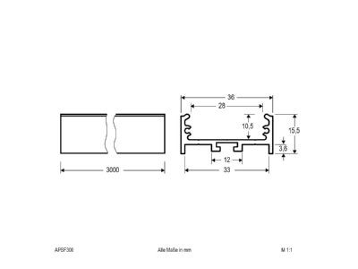 Dimensional drawing EVN APSF300 Cable duct for luminaires
