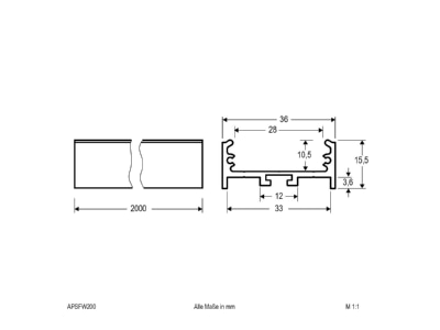 Dimensional drawing EVN APSFW200 Cable duct for luminaires
