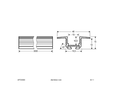 Dimensional drawing EVN APTEW300 Cable duct for luminaires