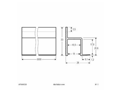 Dimensional drawing EVN APWAW300 Accessory for luminaires