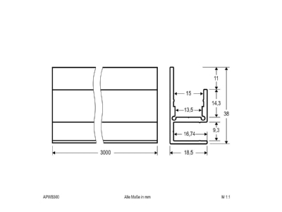 Dimensional drawing EVN APWB 300 Cable duct for luminaires