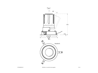 Dimensional drawing EVN F01R14AM2530L15D Downlight spot floodlight