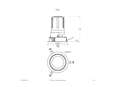 Dimensional drawing EVN F01R14SM2530L15D Downlight spot floodlight