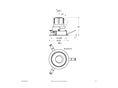 Dimensional drawing EVN F02R14AM0640L15P Downlight spot floodlight