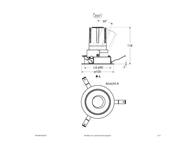 Dimensional drawing EVN F02R14AM1340L55P Downlight spot floodlight