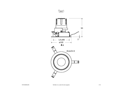 Dimensional drawing EVN F02R14SM0640L38D Downlight spot floodlight