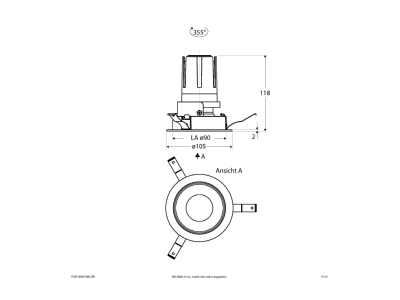 Dimensional drawing EVN F02R14SM1340L38D Downlight spot floodlight